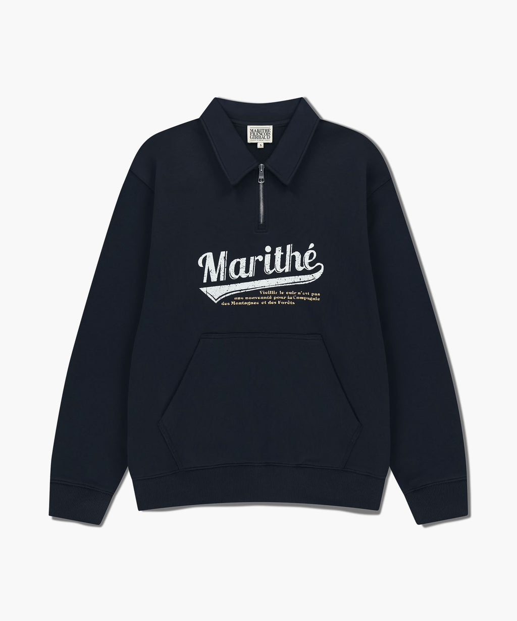 Marithe & Francois Girbaud - Baseball Logo Collar Half Zipup Sweatshirt (Navy) product image 6 | TRAB K-Fashion Australia