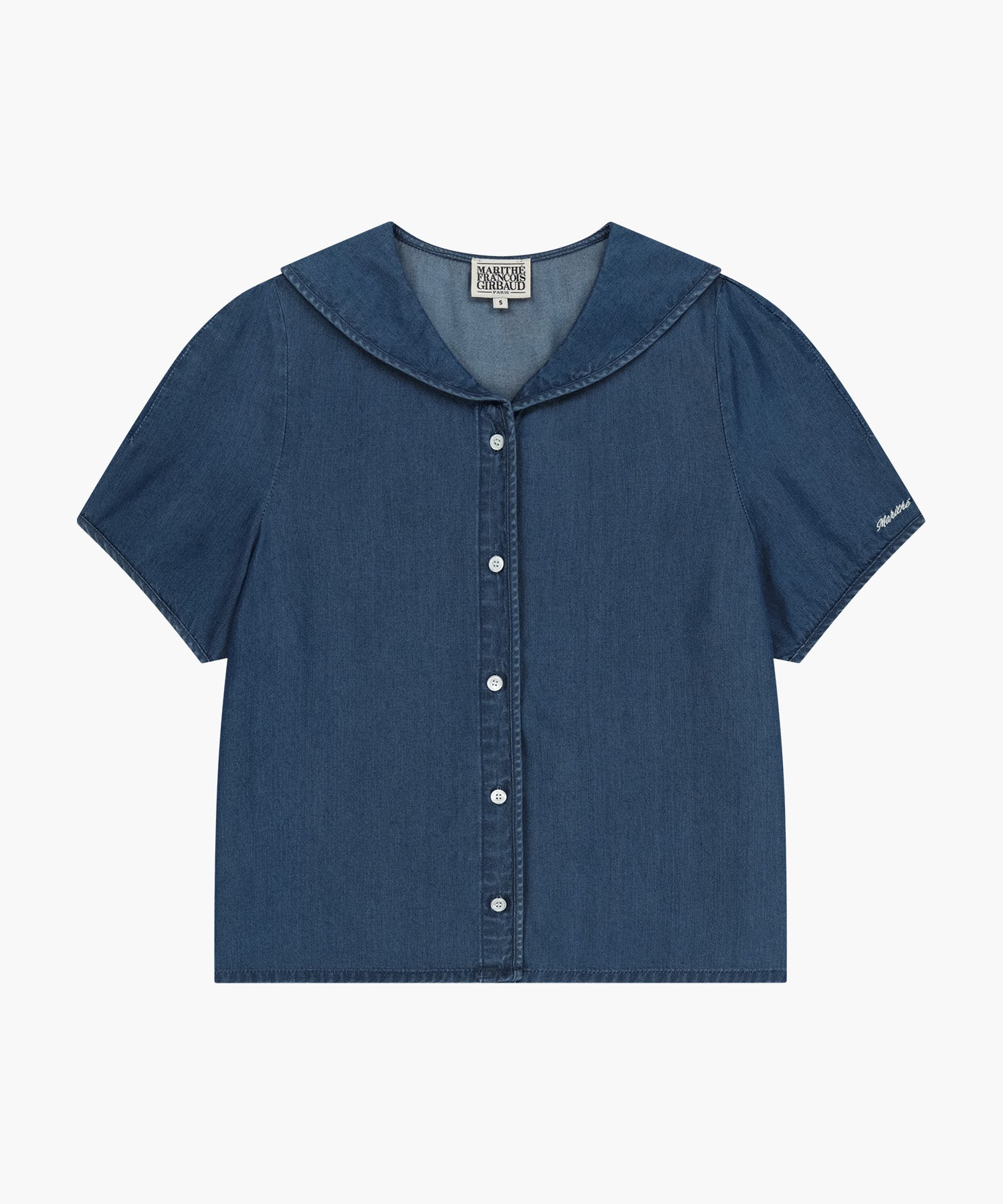 Marithe & Francois Girbaud - Sailor Collar Short Sleeve Chambray Shirt (Dark Blue) product image 6 | TRAB K-Fashion Australia