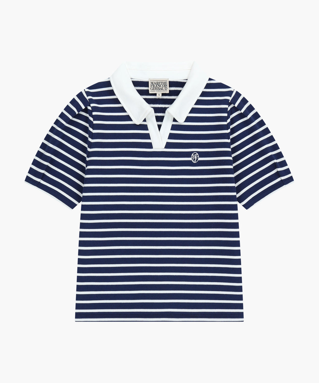 Marithe & Francois Girbaud - Collar Stripe Half Sleeve Crop Sweatshirt (Blue) product image 6 | TRAB K-Fashion Australia