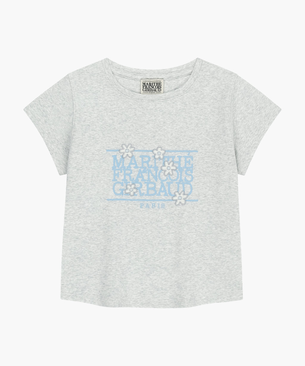 Marithe & Francois Girbaud - Flower Classic Logo Cap Sleeve Slim Crop Tee (Light Heather Gray) product image 6 | TRAB K-Fashion Australia