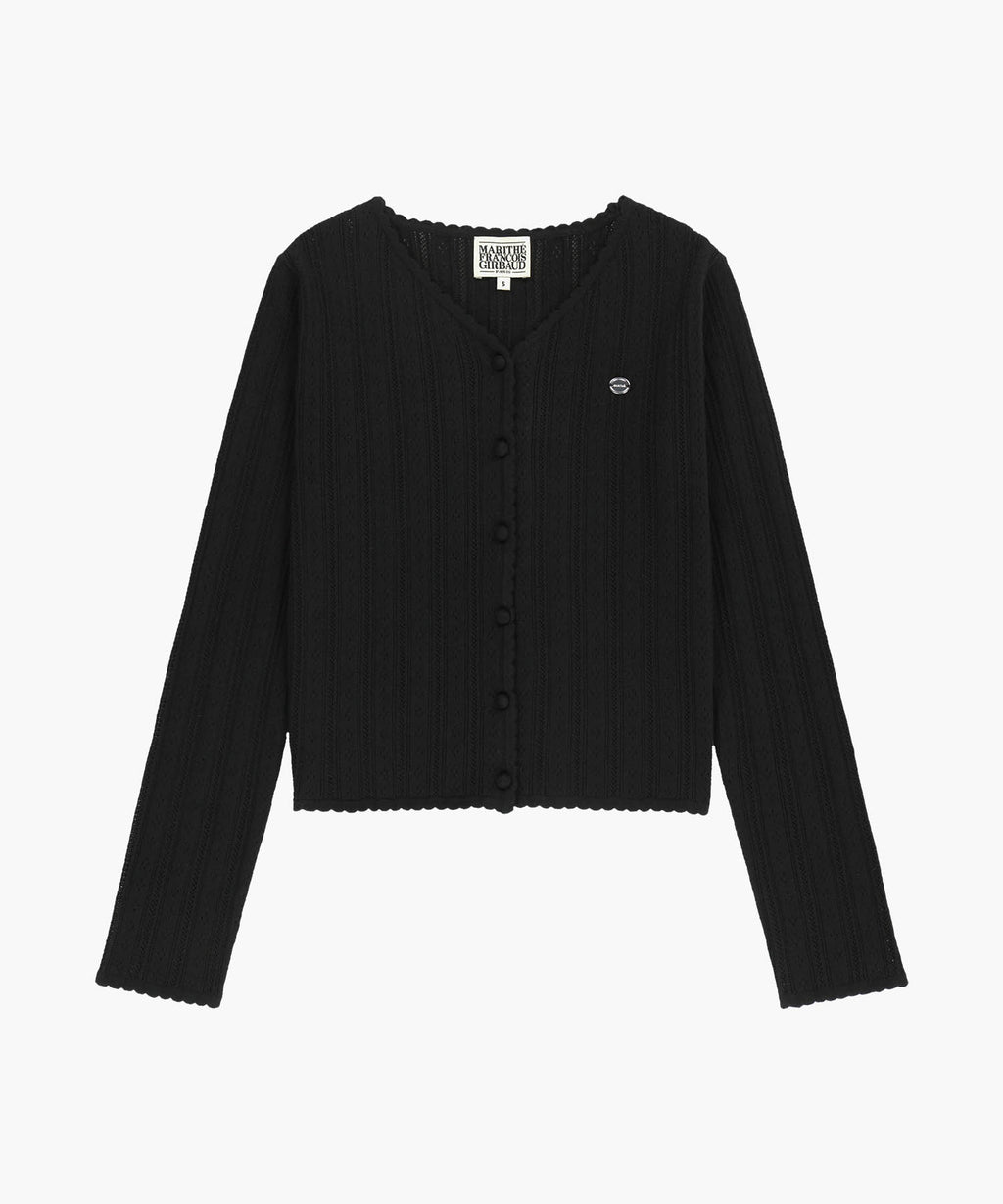 Marithe & Francois Girbaud - V-neck Crochet Knit Cardigan (Black) product image 6 | TRAB K-Fashion Australia