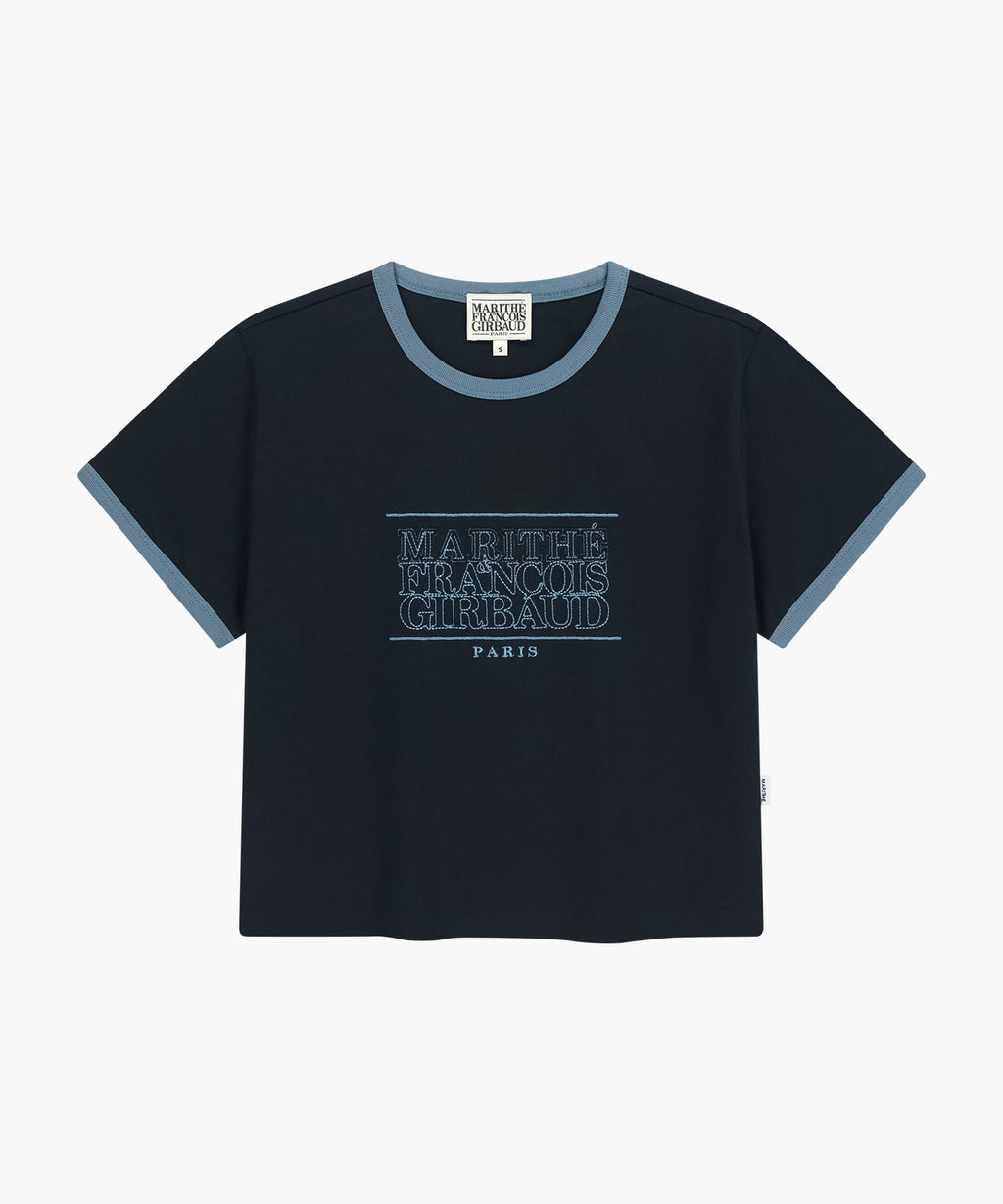 Marithe & Francois Girbaud - [Pre-order – Ships 15 Jul] Classic Logo Applique Ringer Crop Tee (Dark Navy) product image 6 | TRAB K-Fashion Australia