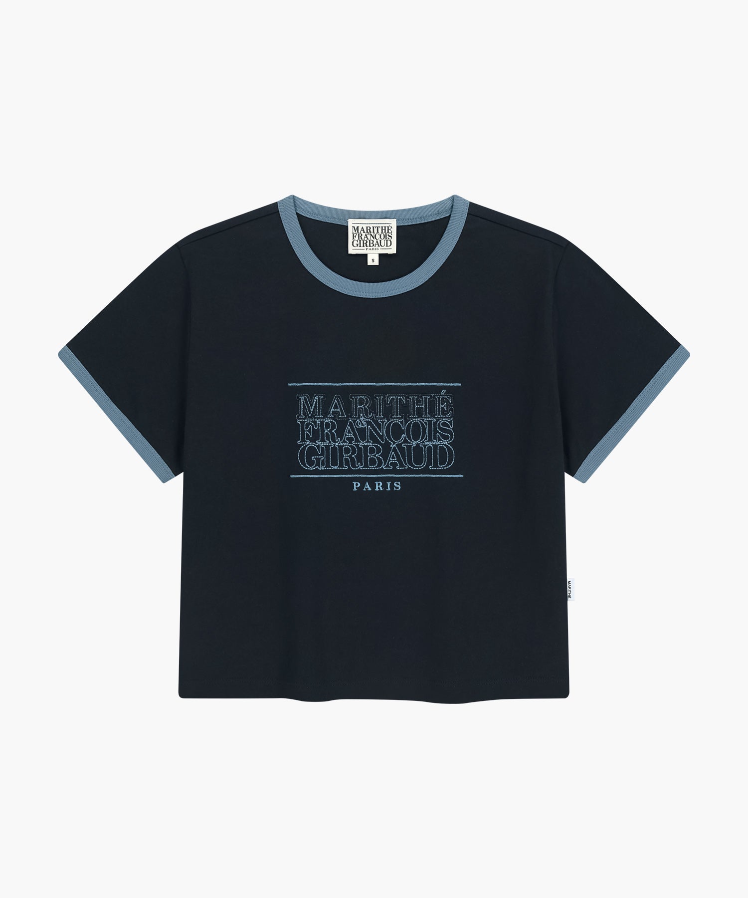 Marithe & Francois Girbaud - [Pre-order – Ships 15 Jul] Classic Logo Applique Ringer Crop Tee (Dark Navy) product image 6 | TRAB K-Fashion Australia