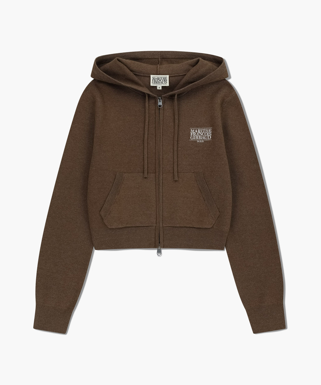 Marithe & Francois Girbaud - Classic Logo Crop Knit Hoodie Zipup (Brown) product image 6 | TRAB K-Fashion Australia