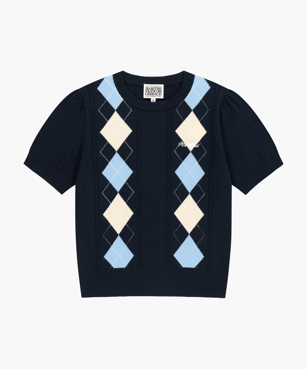 Marithe & Francois Girbaud - Argyle Cable Half Knit Pullover (Navy) product image 6 | TRAB K-Fashion Australia