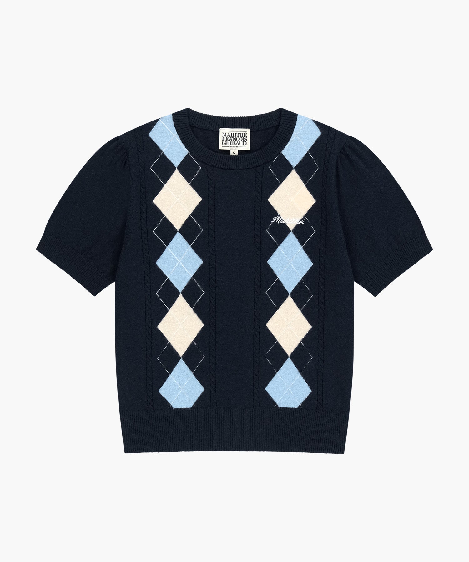 Marithe & Francois Girbaud - Argyle Cable Half Knit Pullover (Navy) product image 6 | TRAB K-Fashion Australia