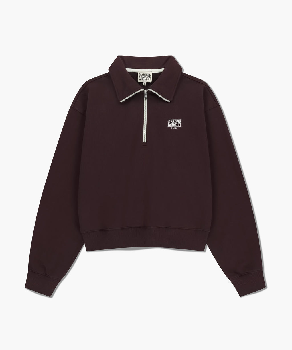 Marithe & Francois Girbaud - Classic Logo Half Zipup Crop Sweatshirt (Brown) product image 6 | TRAB K-Fashion Australia