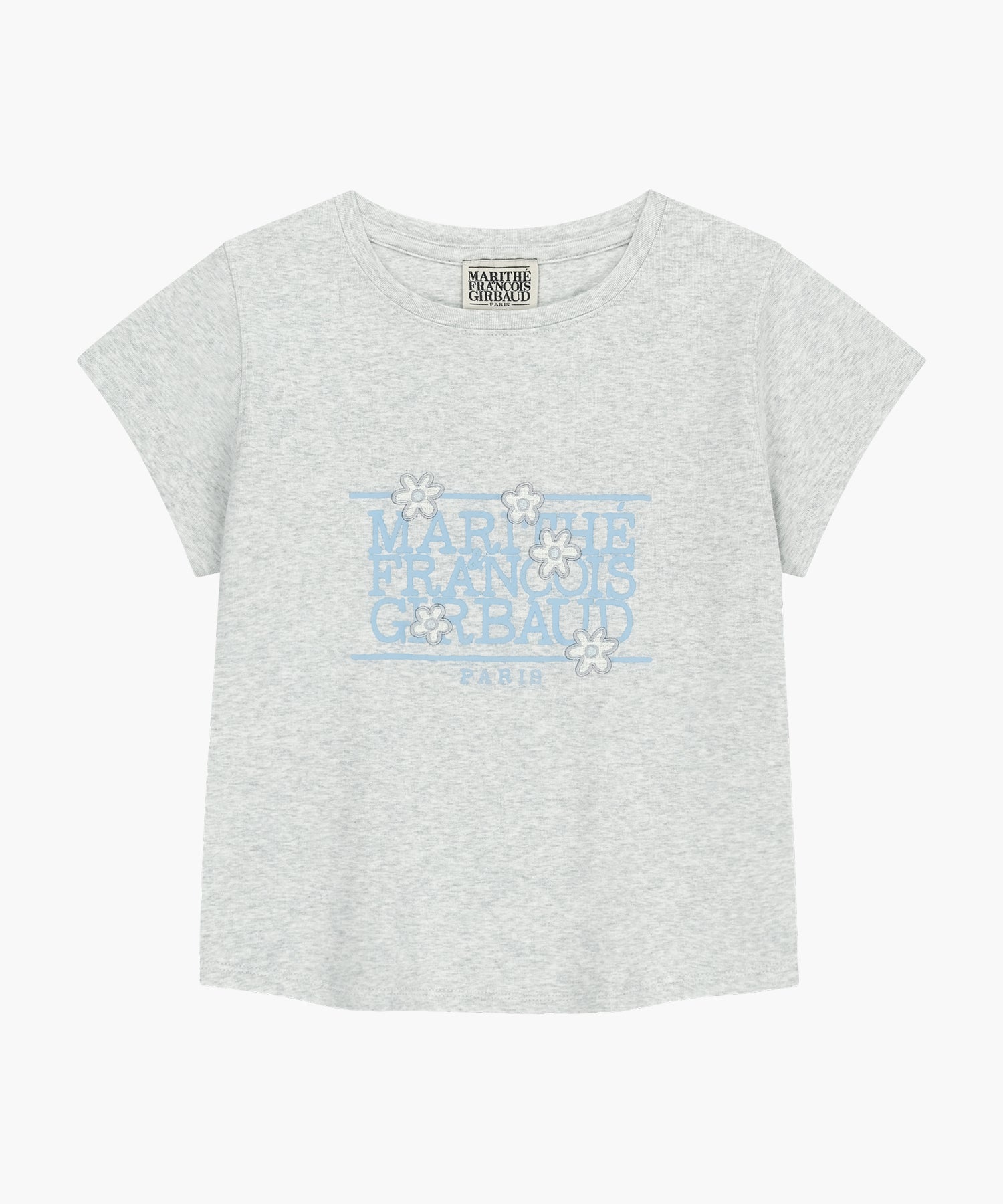Marithe & Francois Girbaud - [Pre-order – Ships 19 Jun] Flower Classic Logo Cap Sleeve Slim Crop Tee (Light Heather Gray) product image 6 | TRAB K-Fashion Australia