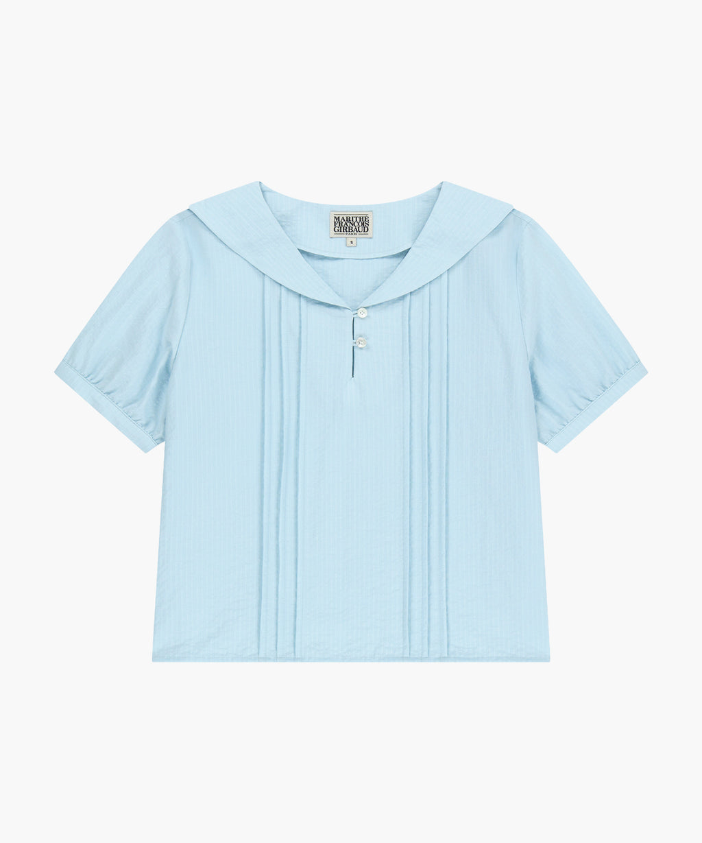 Marithe & Francois Girbaud - Pin Tuck Sailor Half Sleeve Shirt (Sky Blue) product image 6 | TRAB K-Fashion Australia