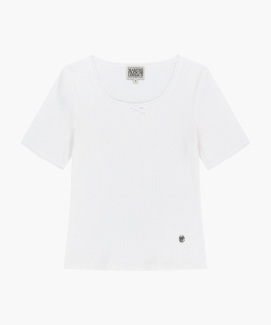 Marithe & Francois Girbaud - Square Neck Lace Detail Tee (White) product image 6 | TRAB K-Fashion Australia