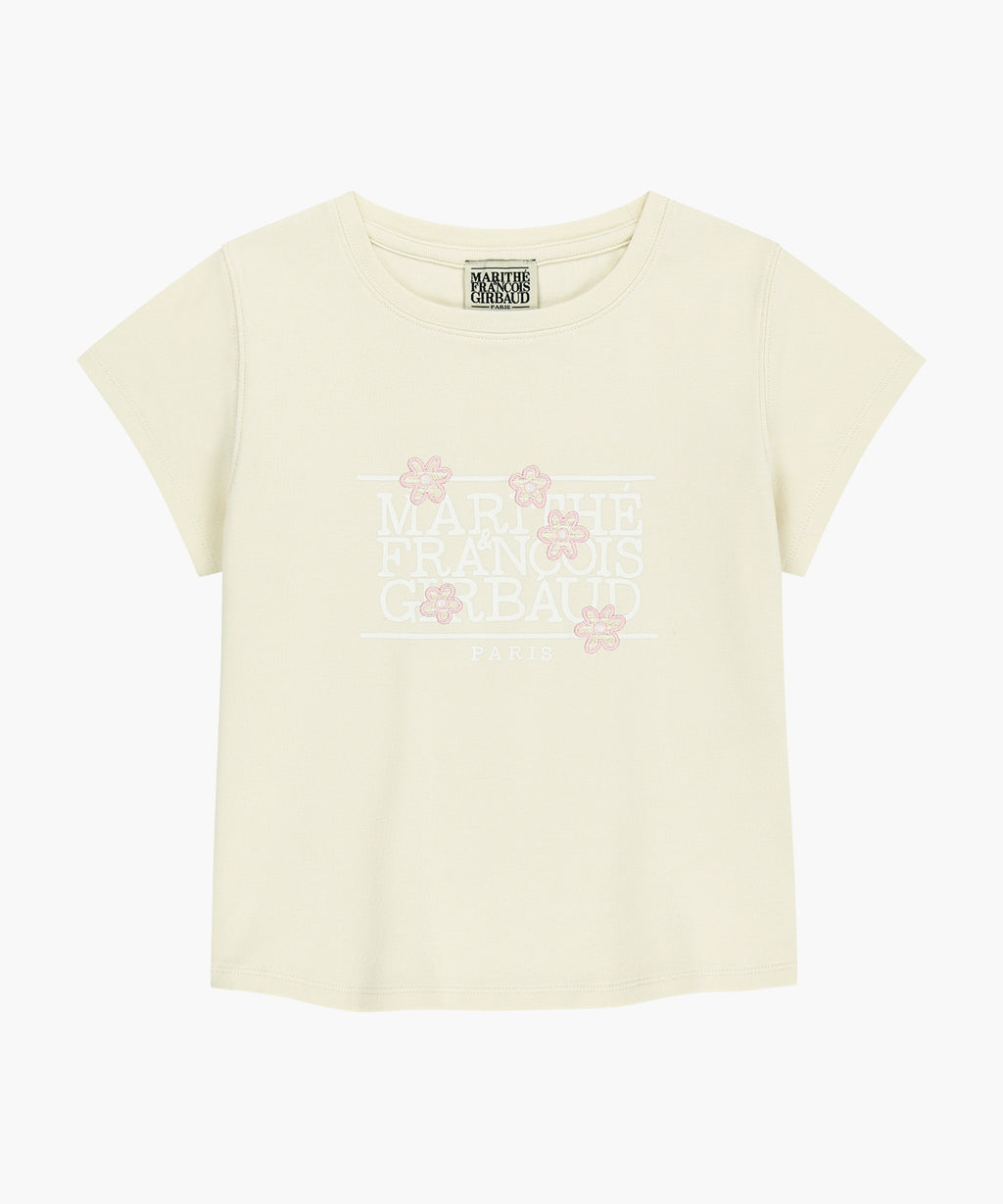 Marithe & Francois Girbaud - Flower Classic Logo Cap Sleeve Slim Crop Tee (Cream) product image 6 | TRAB K-Fashion Australia