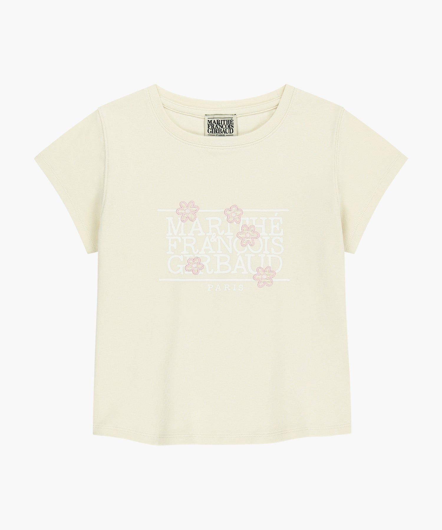 Marithe & Francois Girbaud - Flower Classic Logo Cap Sleeve Slim Crop Tee (Cream) product image 6 | TRAB K-Fashion Australia
