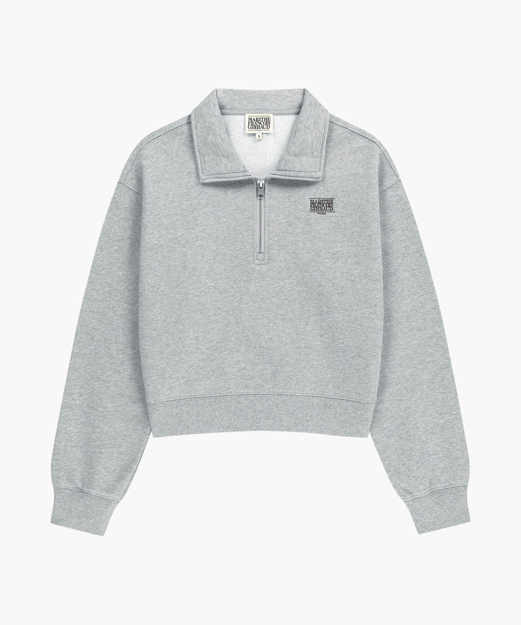 Marithe & Francois Girbaud - Small Classic Logo Half Zipup Crop Sweatshirt (Heather Gray) product image 6 | TRAB K-Fashion Australia