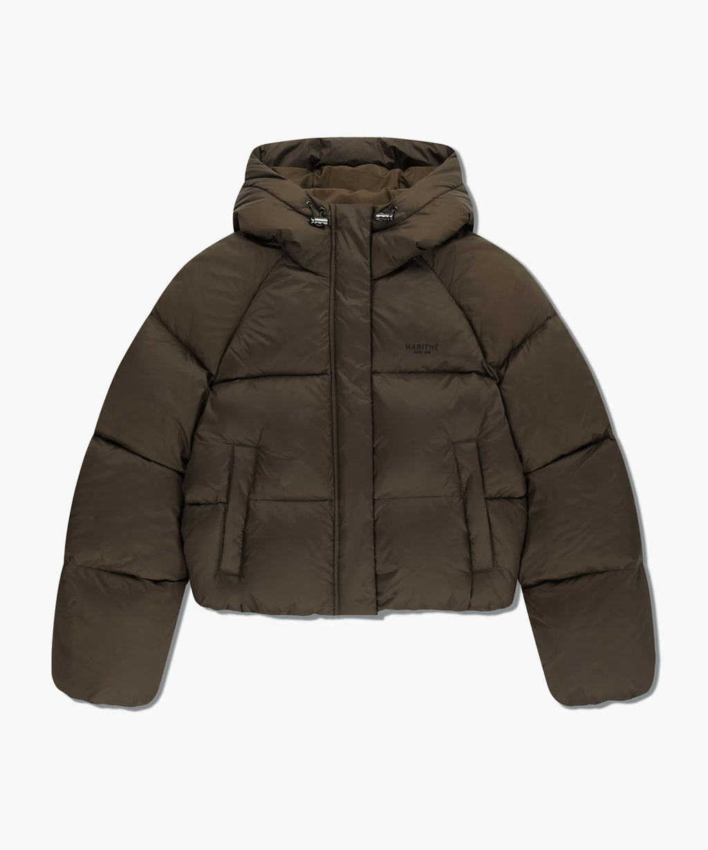 Marithe & Francois Girbaud - Regular Logo Hooded Crop Down Jacket (Brown) product image 6 | TRAB K-Fashion Australia