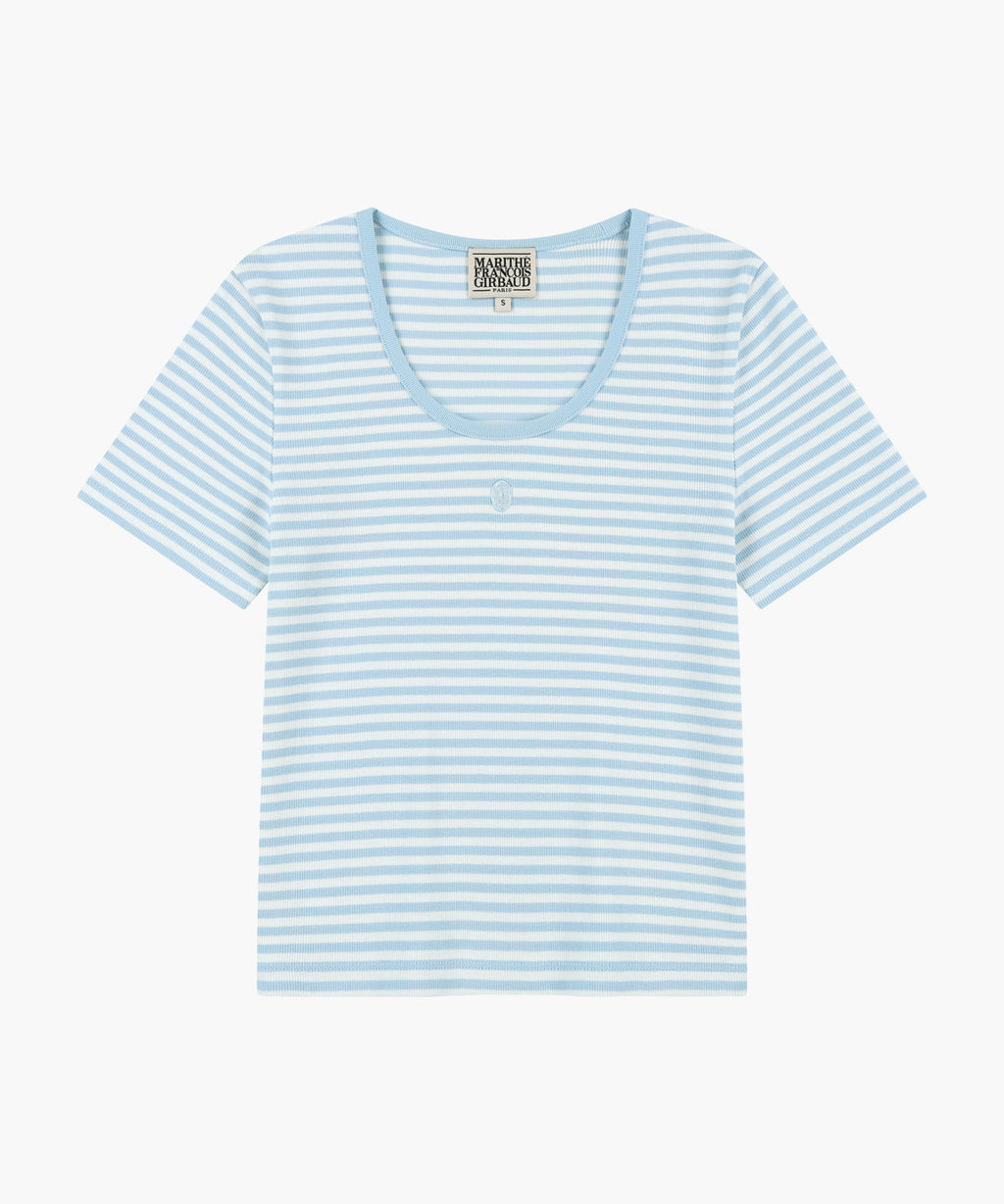 Marithe & Francois Girbaud - Deep Neck Ringer Tee (Sky Blue) product image 6 | TRAB K-Fashion Australia