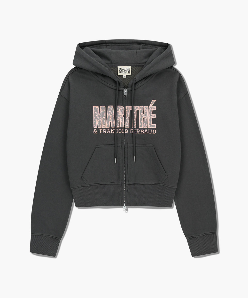 Marithe & Francois Girbaud - Lace Applique Crop Hoodie Zipup (Charcoal) product image 6 | TRAB K-Fashion Australia