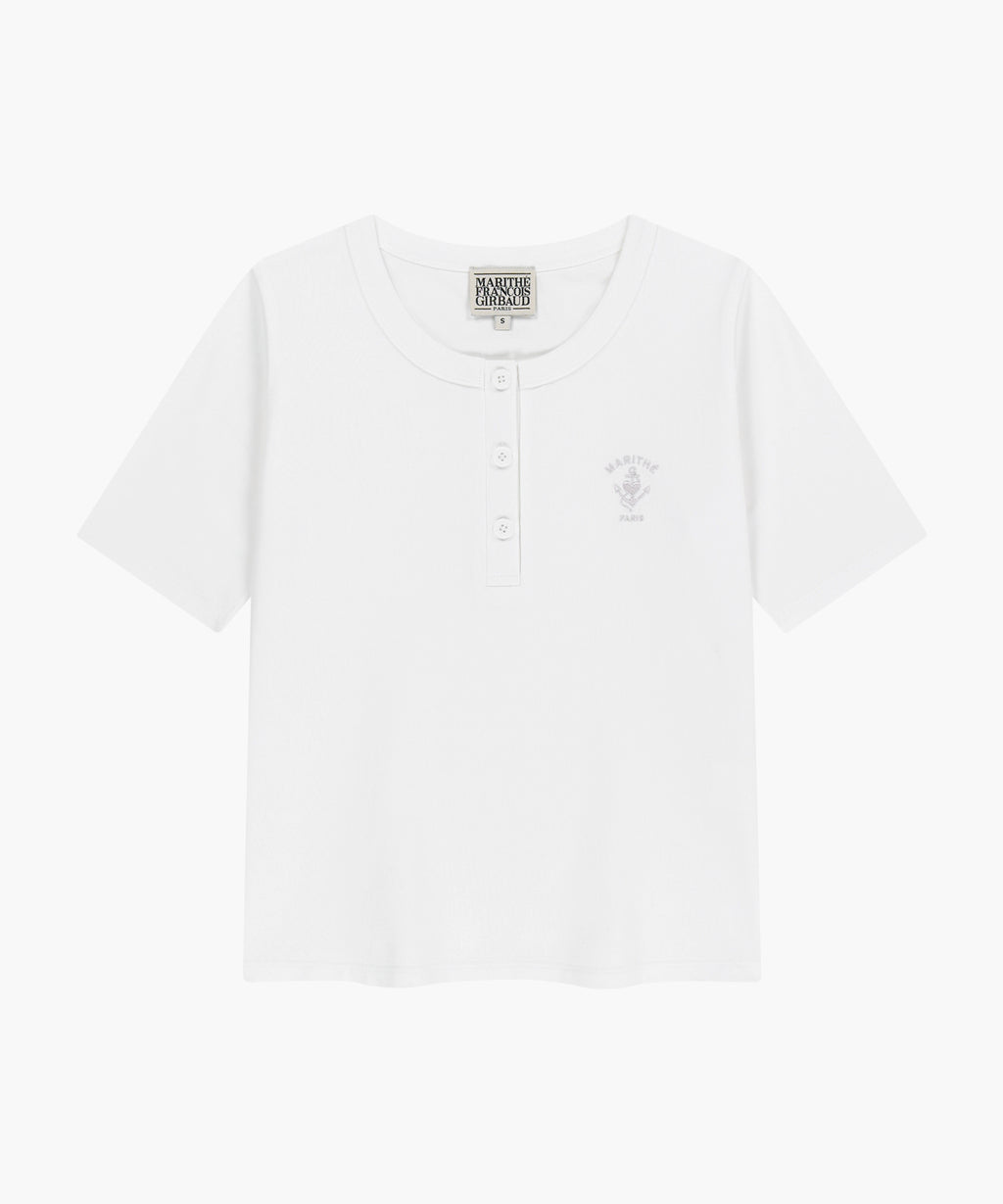 Marithe & Francois Girbaud - Stripe Henley Neck Tee (White) product image 6 | TRAB K-Fashion Australia