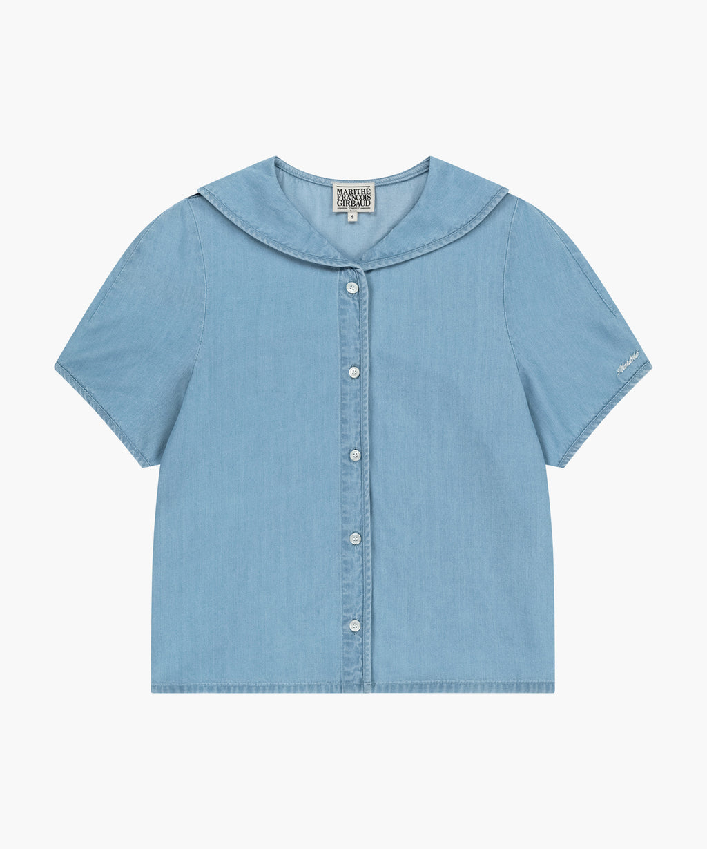 Marithe & Francois Girbaud - Sailor Collar Short Sleeve Chambray Shirt (Light Blue) product image 6 | TRAB K-Fashion Australia