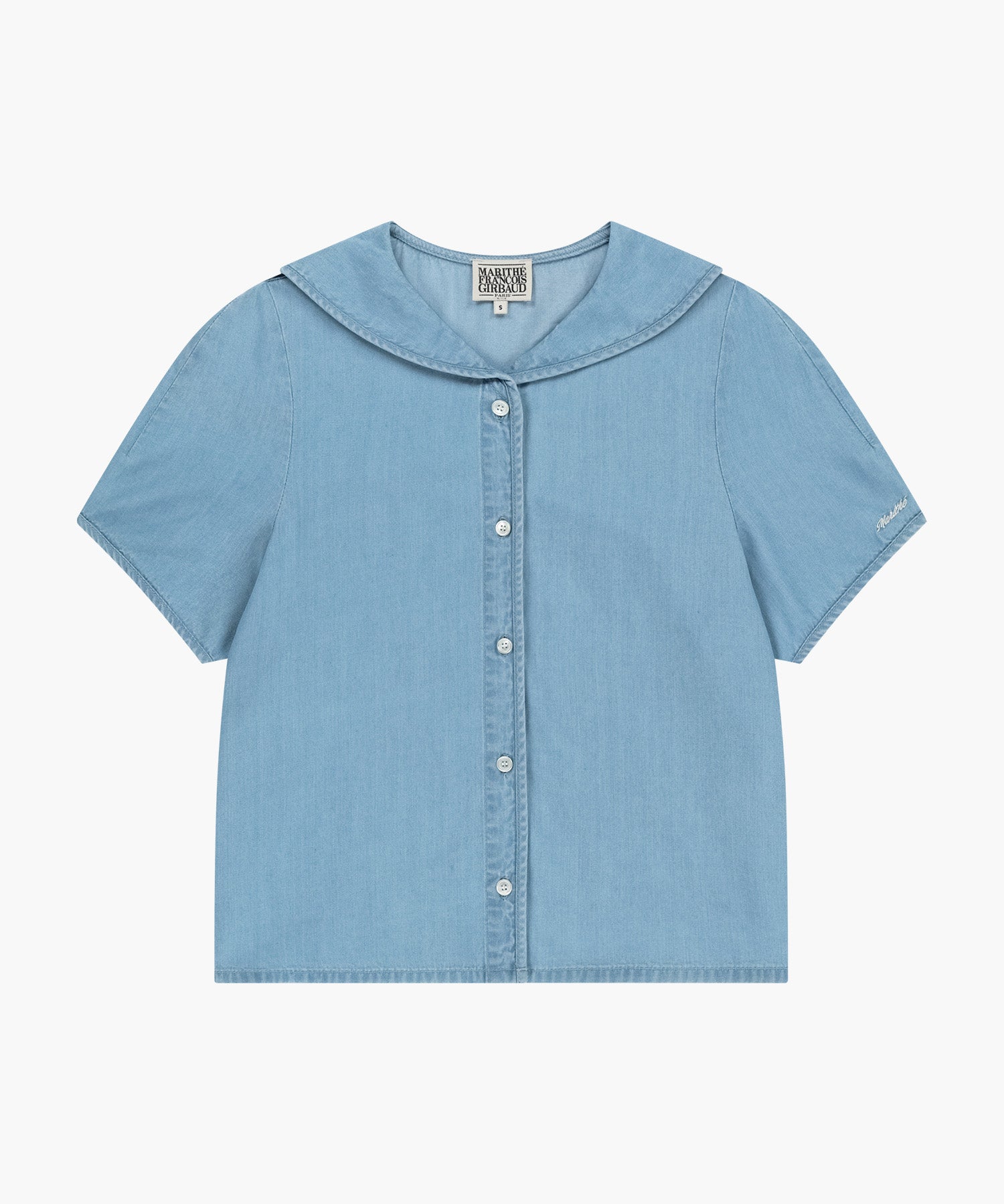 Marithe & Francois Girbaud - Sailor Collar Short Sleeve Chambray Shirt (Light Blue) product image 6 | TRAB K-Fashion Australia
