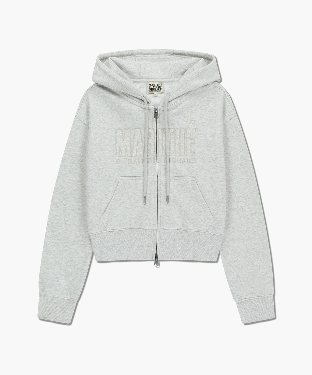 Marithe & Francois Girbaud - Lace Applique Crop Hoodie Zipup (Light Heather Gray) product image 6 | TRAB K-Fashion Australia