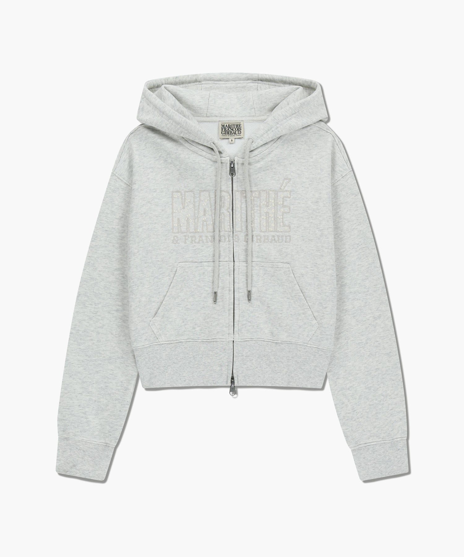 Marithe & Francois Girbaud - Lace Applique Crop Hoodie Zipup (Light Heather Gray) product image 6 | TRAB K-Fashion Australia