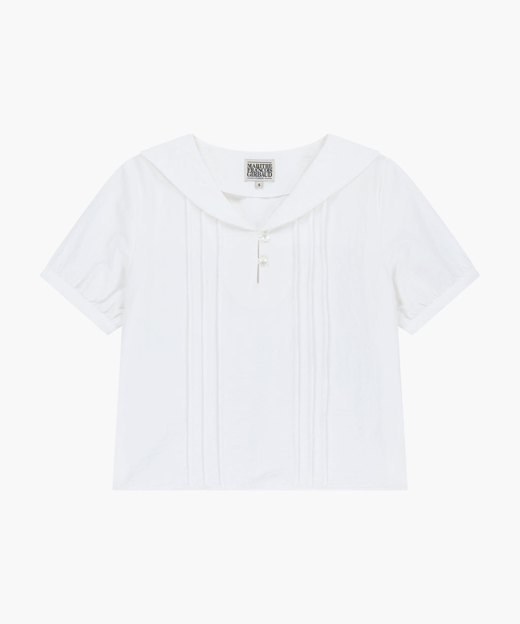 Marithe & Francois Girbaud - Pin Tuck Sailor Half Sleeve Shirt (White) product image 6 | TRAB K-Fashion Australia