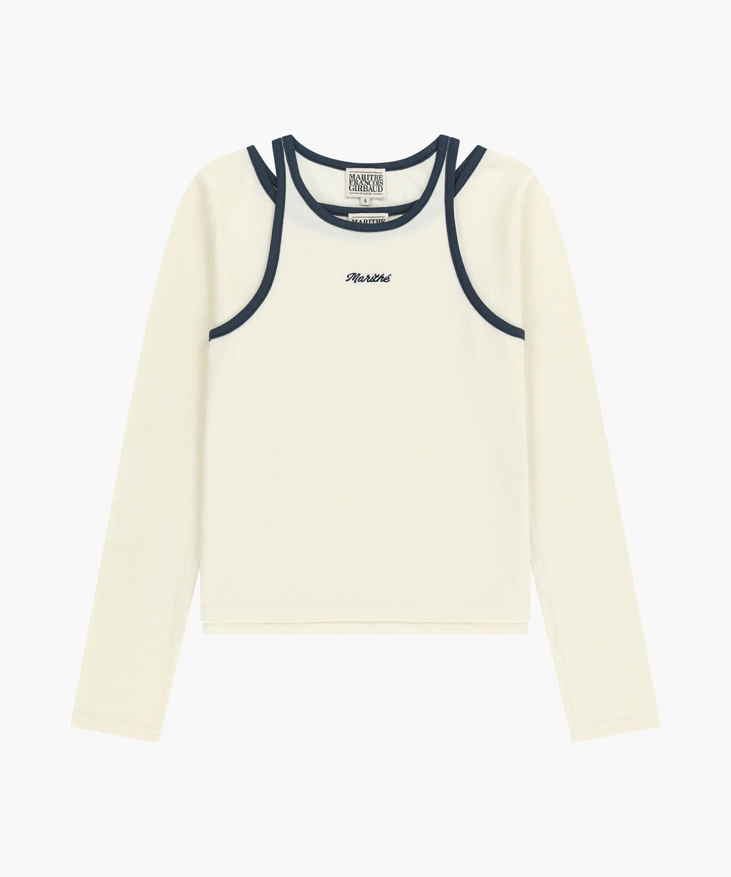 Marithe & Francois Girbaud - Sleeveless Layered Long Sleeve Tee (Ivory) product image 6 | TRAB K-Fashion Australia