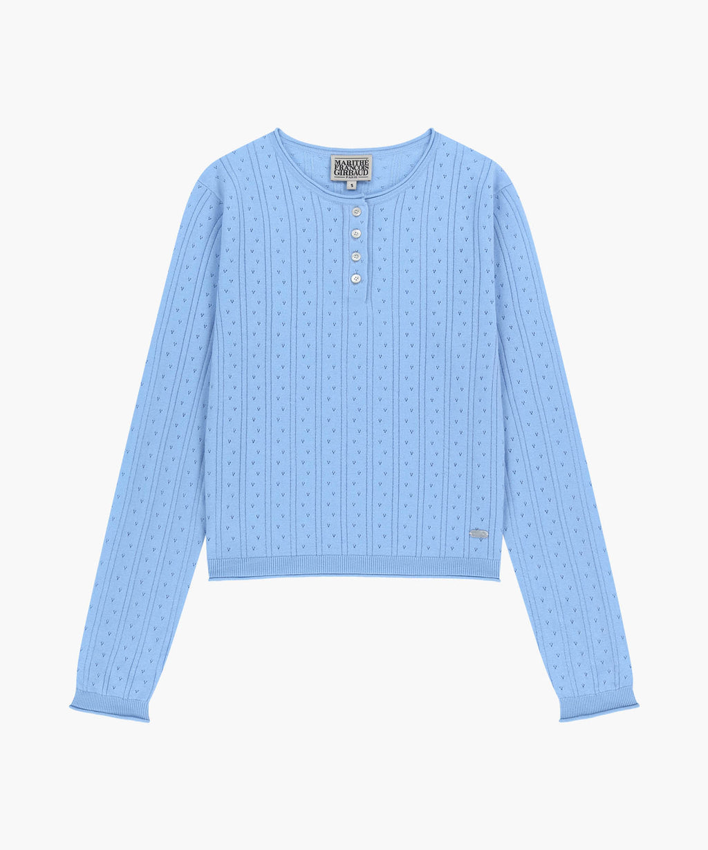 Marithe & Francois Girbaud - Crochet Half Button Knit (Sky Blue) product image 6 | TRAB K-Fashion Australia