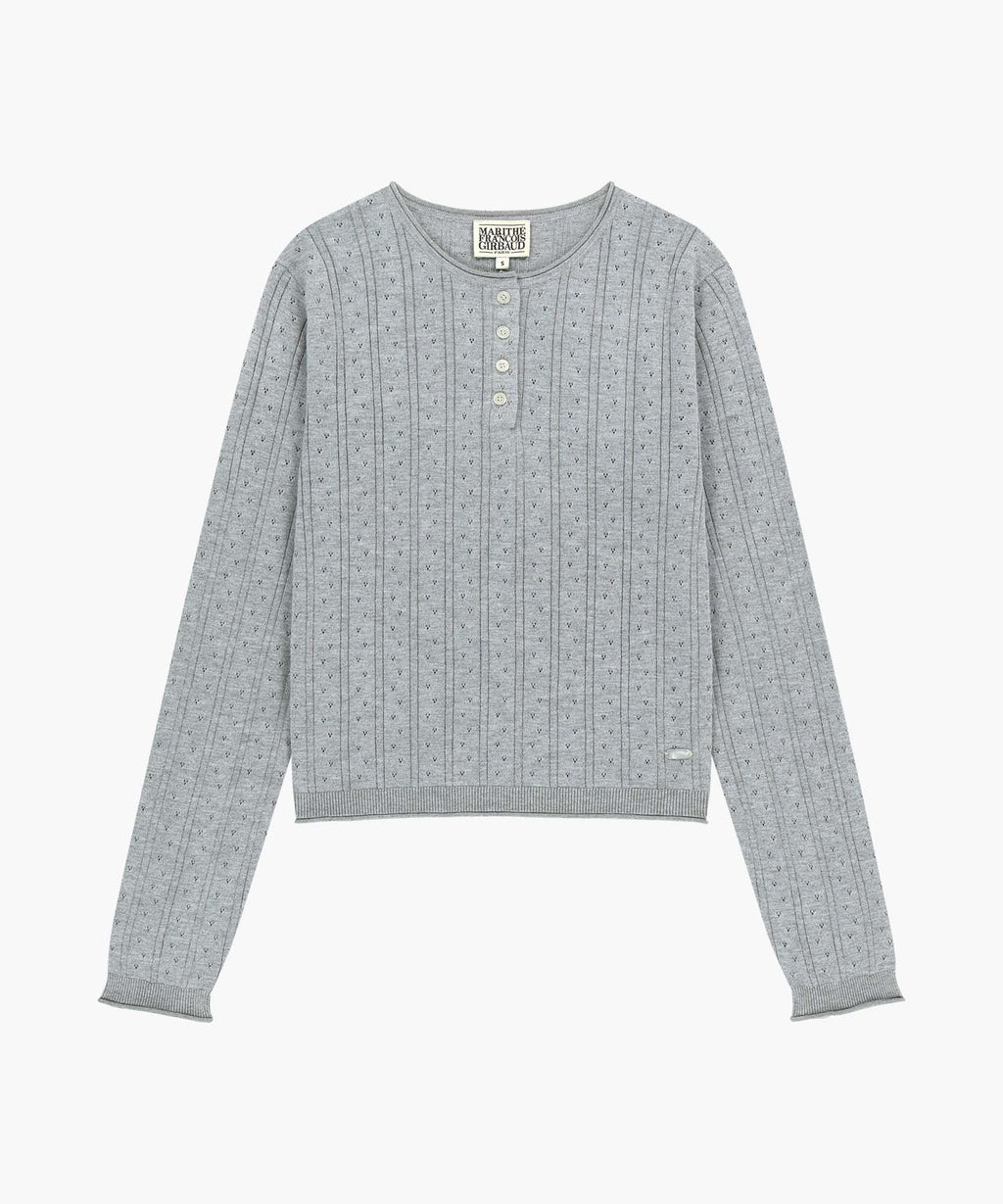 Marithe & Francois Girbaud - Crochet Half Button Knit (Melange Gray) product image 6 | TRAB K-Fashion Australia