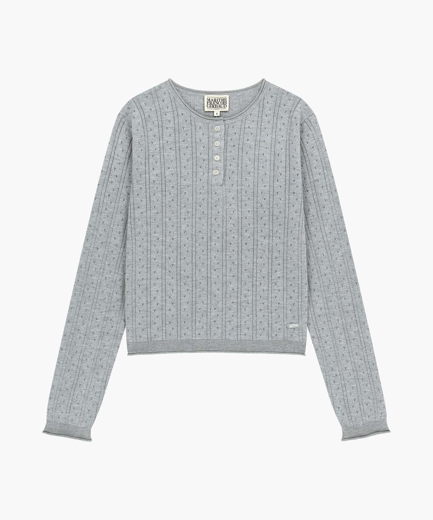 Marithe & Francois Girbaud - Crochet Half Button Knit (Melange Gray) product image 6 | TRAB K-Fashion Australia