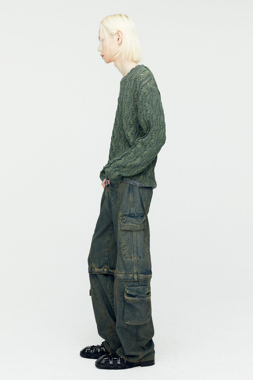 Andersson Bell - Two Tone Wave Crew-Neck Sweater (Khaki) product image 4 | TRAB K-Fashion Australia