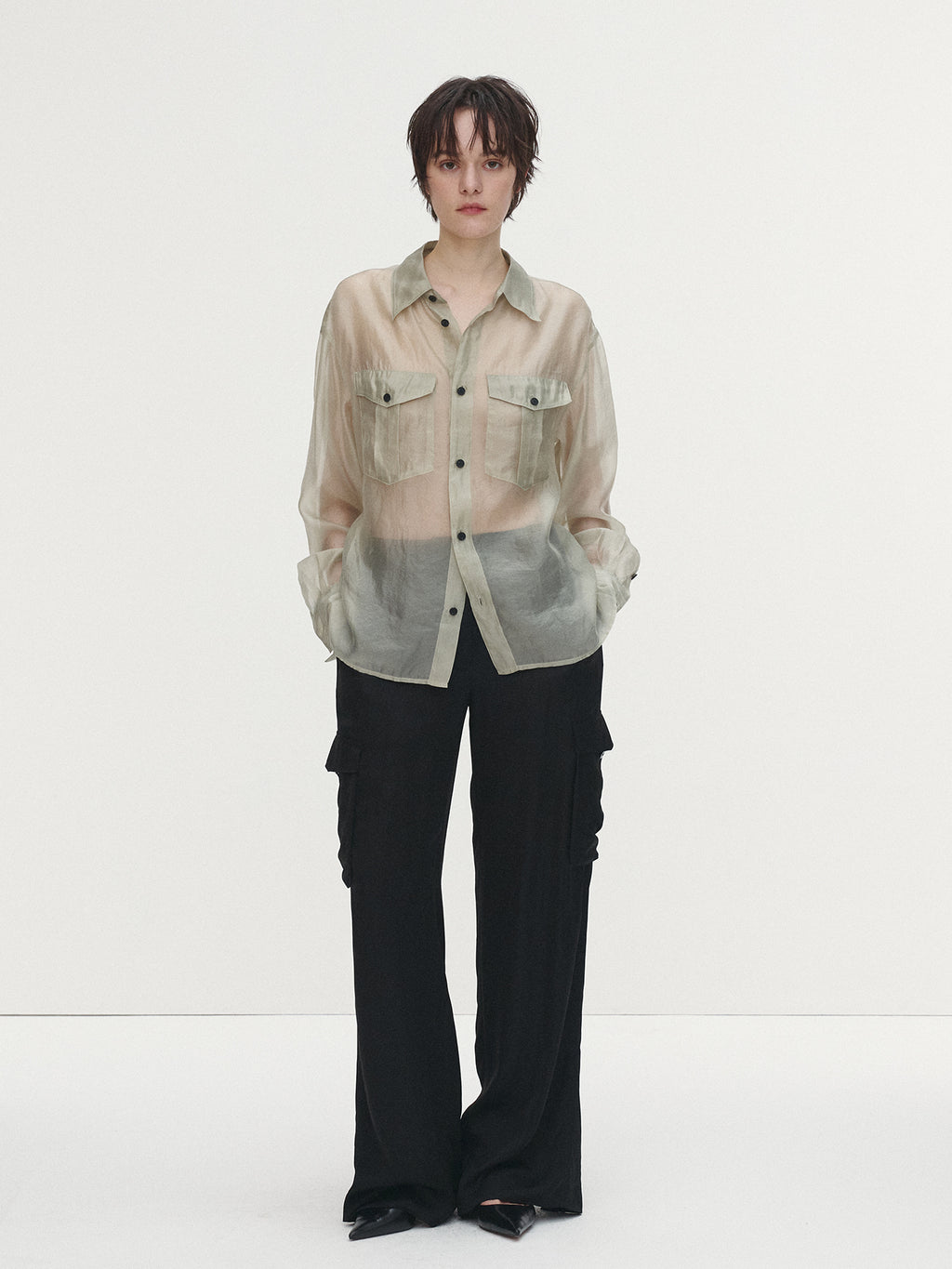 Tonywack - Loose-Fit Satin Cargo Pants (Black) product image 5 | TRAB K-Fashion Australia
