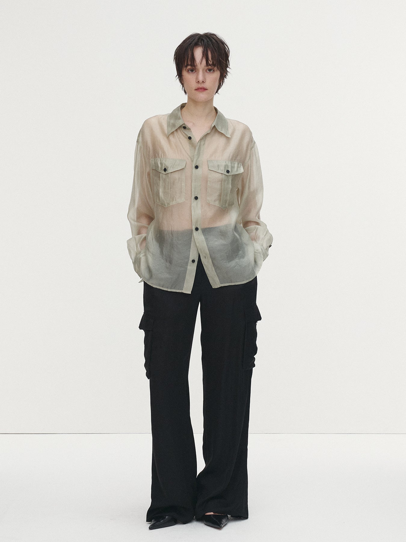 Tonywack - Loose-Fit Satin Cargo Pants (Black) product image 5 | TRAB K-Fashion Australia