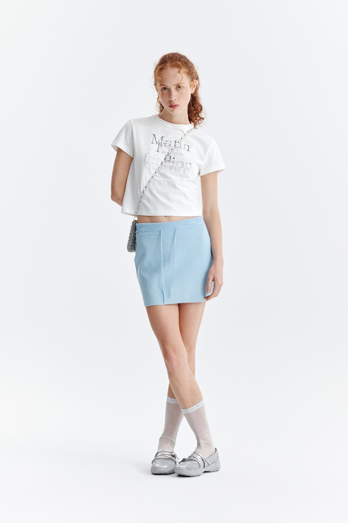 Matin Kim - Dusty Typo Graphic Crop Top (White) product image 9 | TRAB K-Fashion Australia
