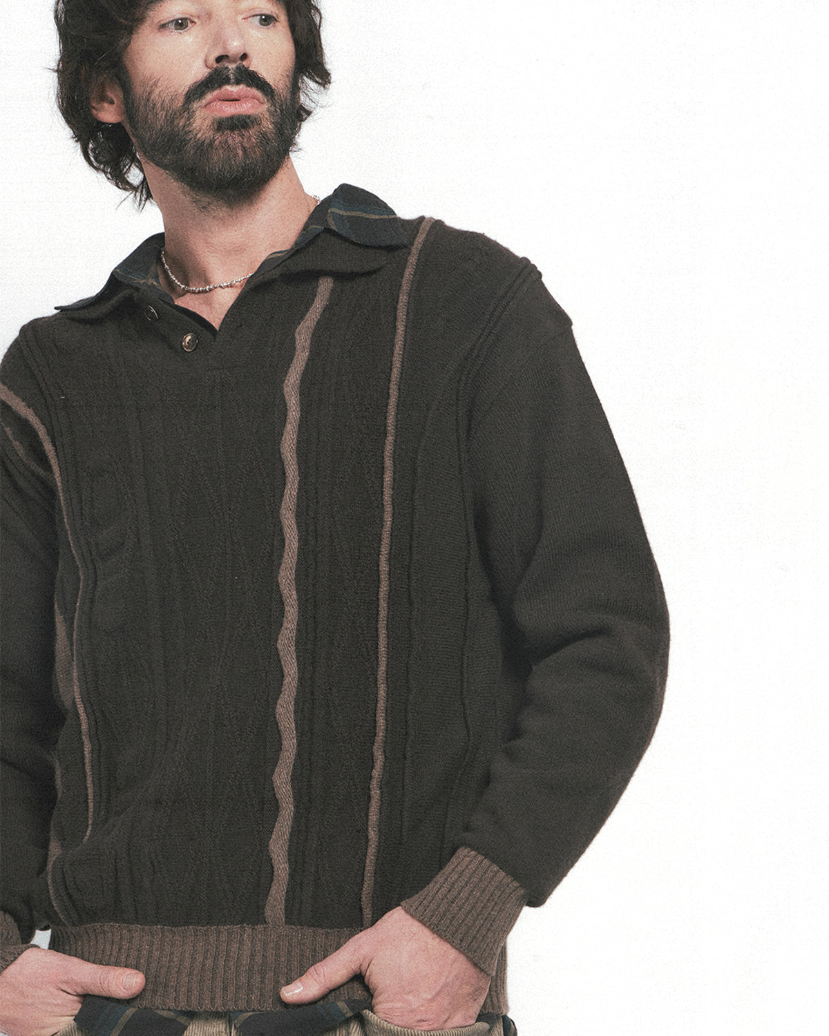 Eastlogue - Asymmetrical Cable Knit (Brown) product image 2 | TRAB K-Fashion Australia