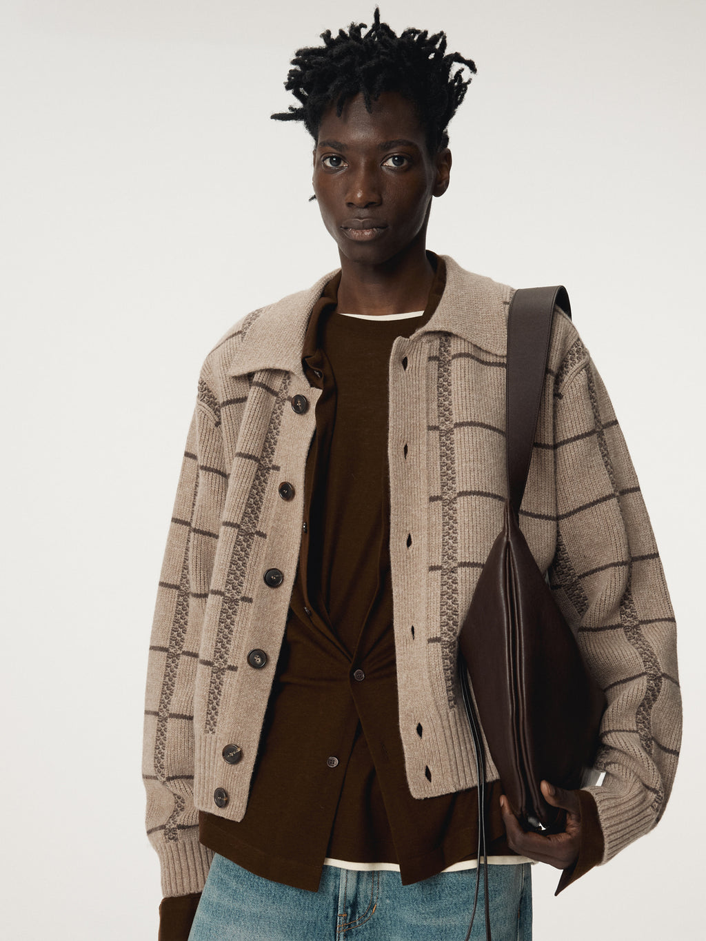 Recto - Square Jaquard Collar Cardigan (Sepia Beige) product image 6 | TRAB K-Fashion Australia