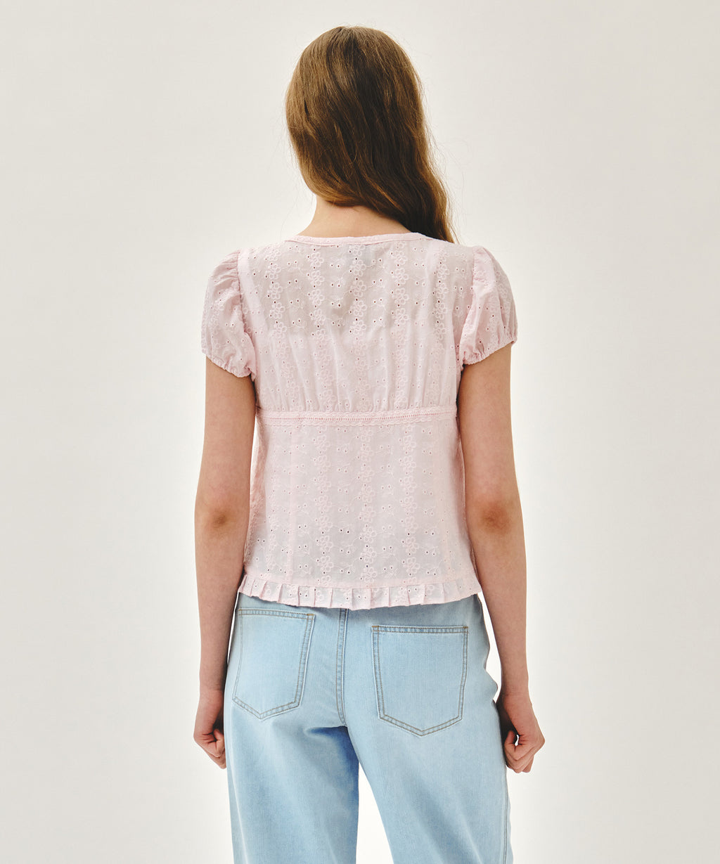 Marithe & Francois Girbaud - Puff Sleeve Lace Shirt (Light Pink) product image 3 | TRAB K-Fashion Australia