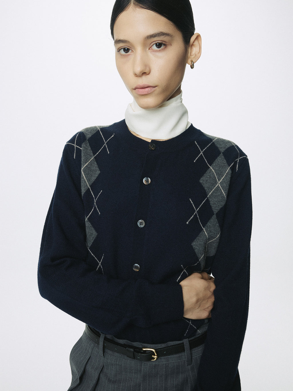 Tonywack - Merino Wool Argyle Cardigan (Navy/Grey) product image 6 | TRAB K-Fashion Australia
