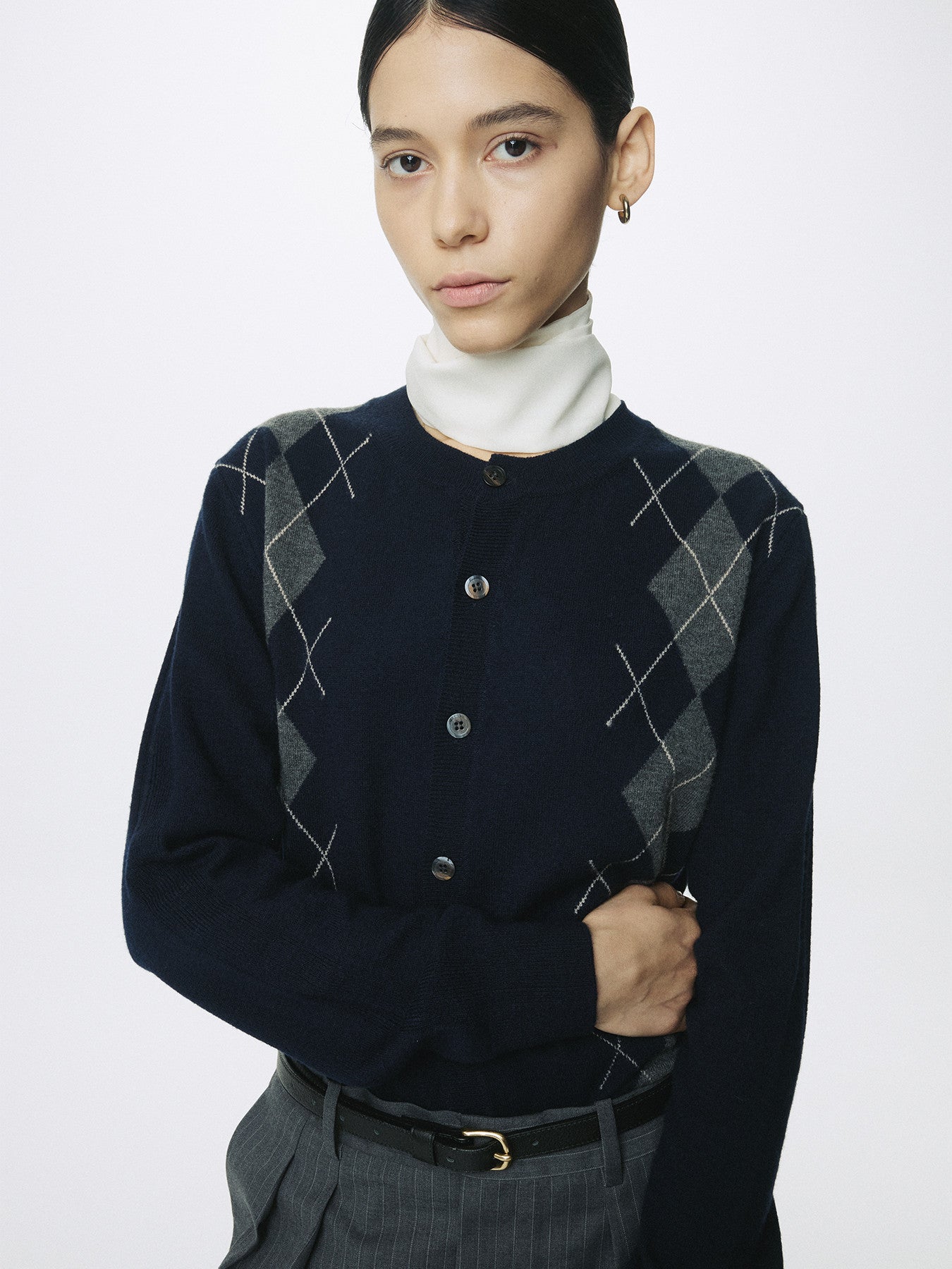 Tonywack - Merino Wool Argyle Cardigan (Navy/Grey) product image 6 | TRAB K-Fashion Australia