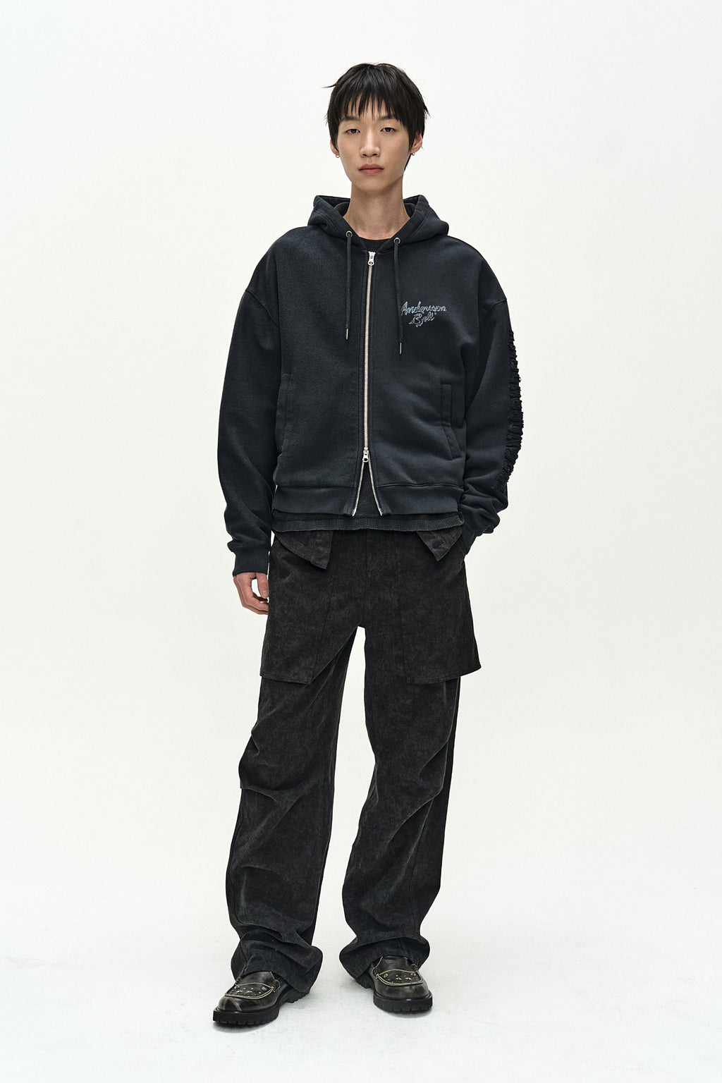 Andersson Bell - (essential) Unisex Patchwork Liquid Logo Hood Zip-Up (charcoal) (Charcoal) product image 3 | TRAB K-Fashion Australia