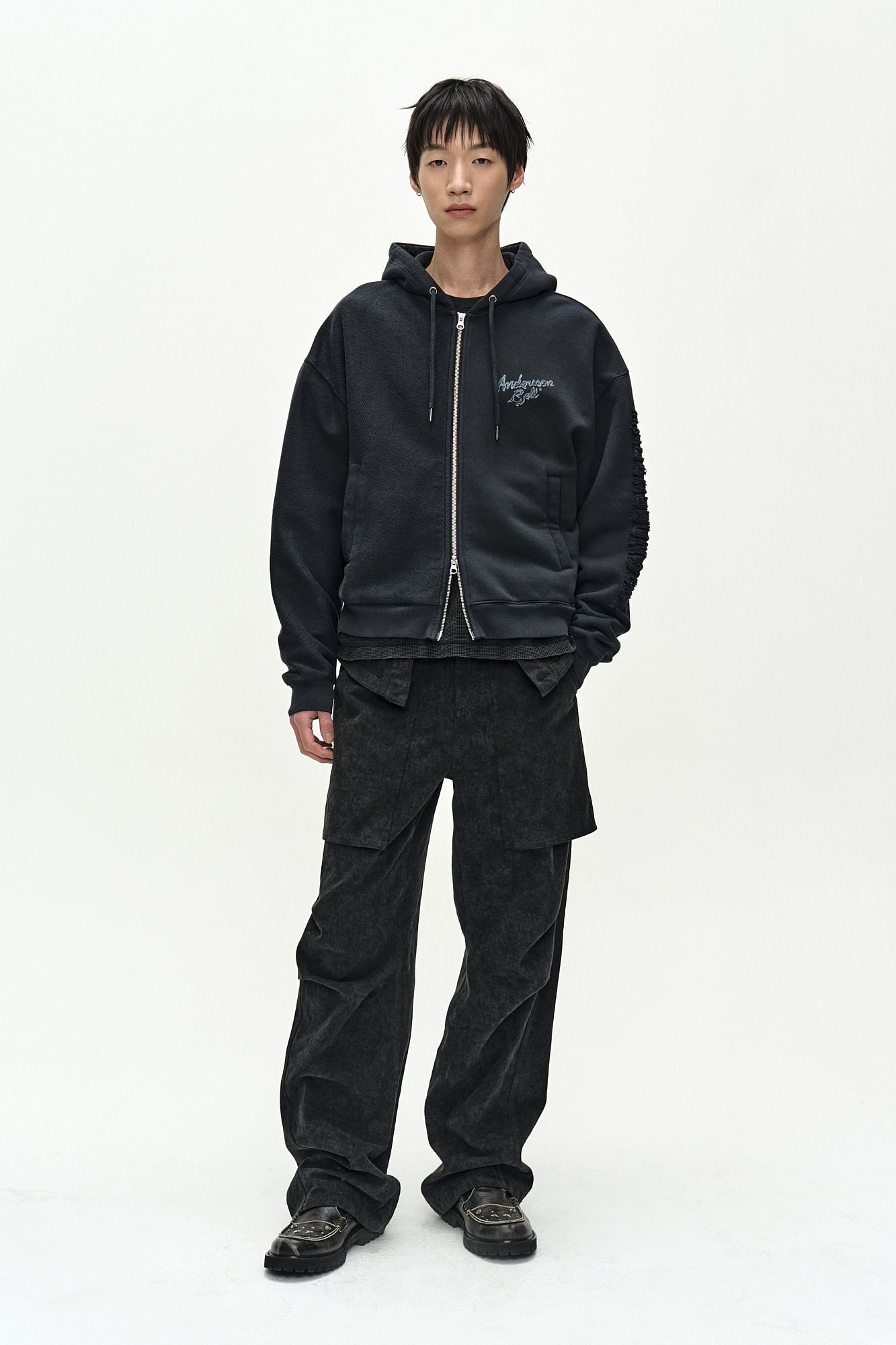 Andersson Bell - (essential) Unisex Patchwork Liquid Logo Hood Zip-Up (charcoal) (Charcoal) product image 3 | TRAB K-Fashion Australia