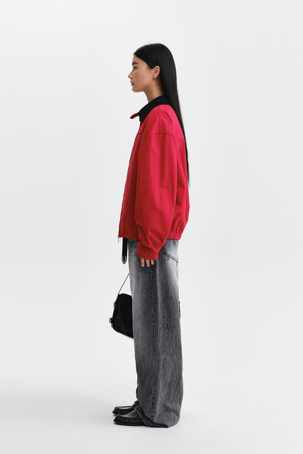 Matin Kim - Corduroy Contrast Trim Blouson Jumper (Red) product image 7 | TRAB K-Fashion Australia