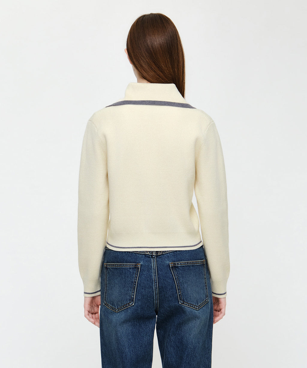 Marithe & Francois Girbaud - Big Collar Crop Zip-up Cardigan (Ivory) product image 3 | TRAB K-Fashion Australia