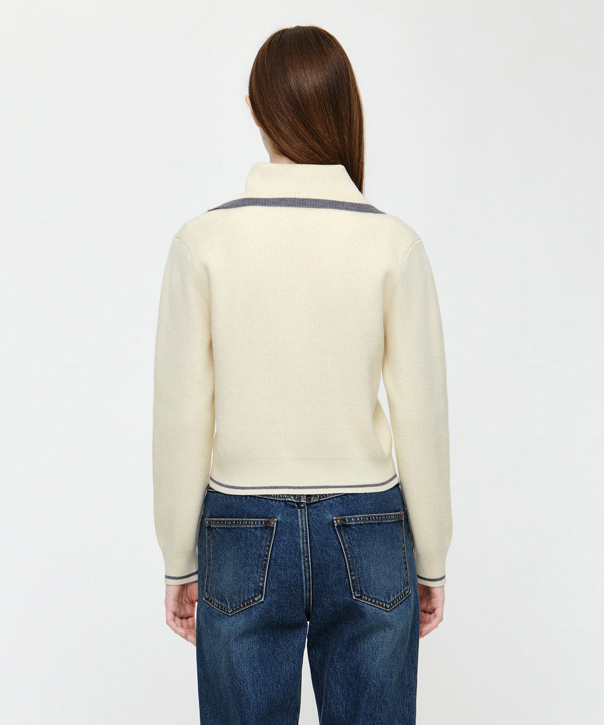 Marithe & Francois Girbaud - Big Collar Crop Zip-up Cardigan (Ivory) product image 3 | TRAB K-Fashion Australia