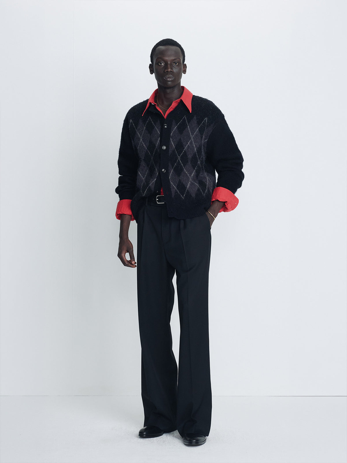 Tonywack - Brushed Argyle Cardigan (Black) product image 1 | TRAB K-Fashion Australia