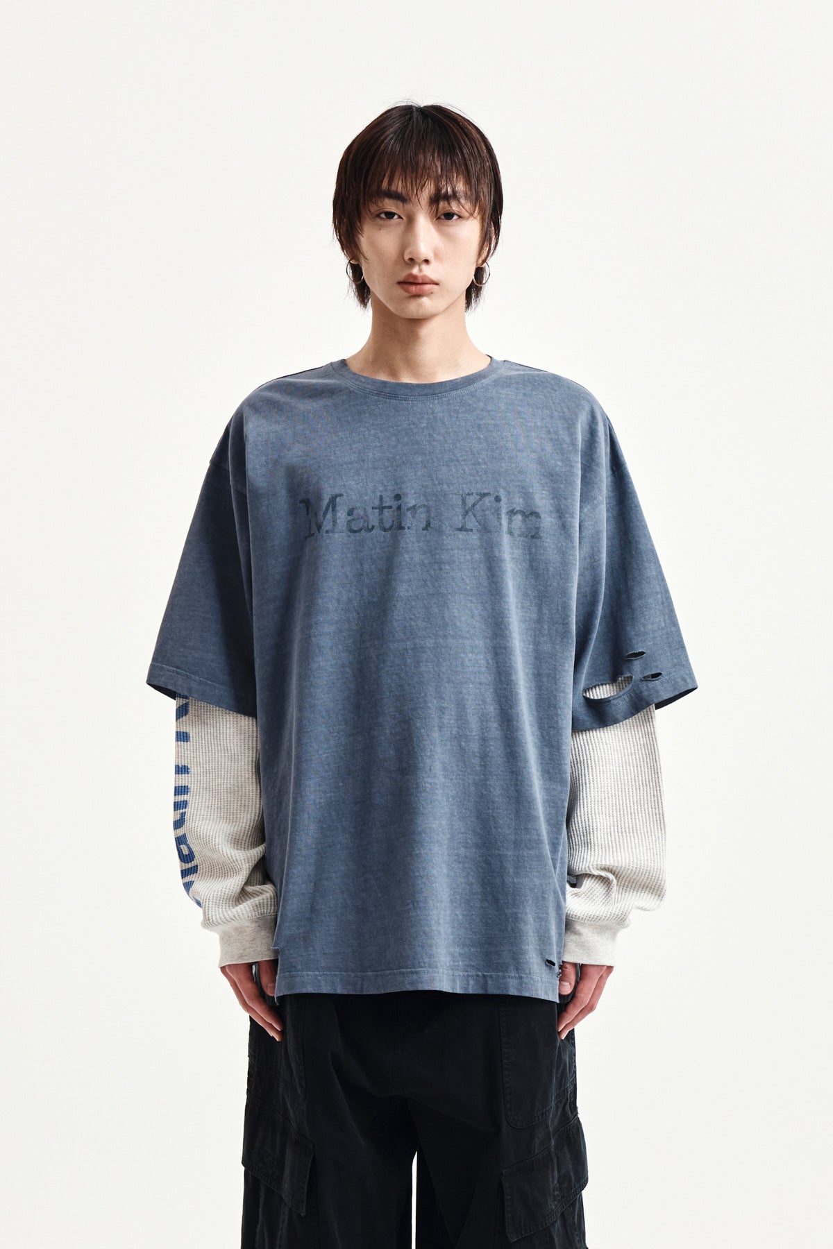 Matin Kim - Distressed Logo Top (Smoke Blue) product image 5 | TRAB K-Fashion Australia