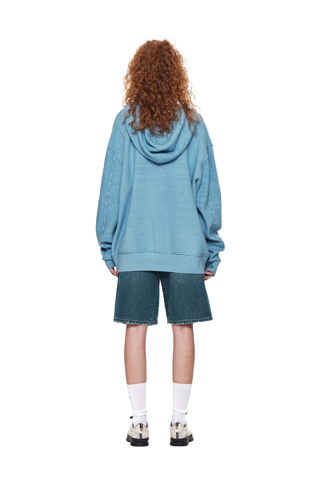 Matin Kim - Ribbed Knit Hoody Zip Up (Sky) product image 7 | TRAB K-Fashion Australia