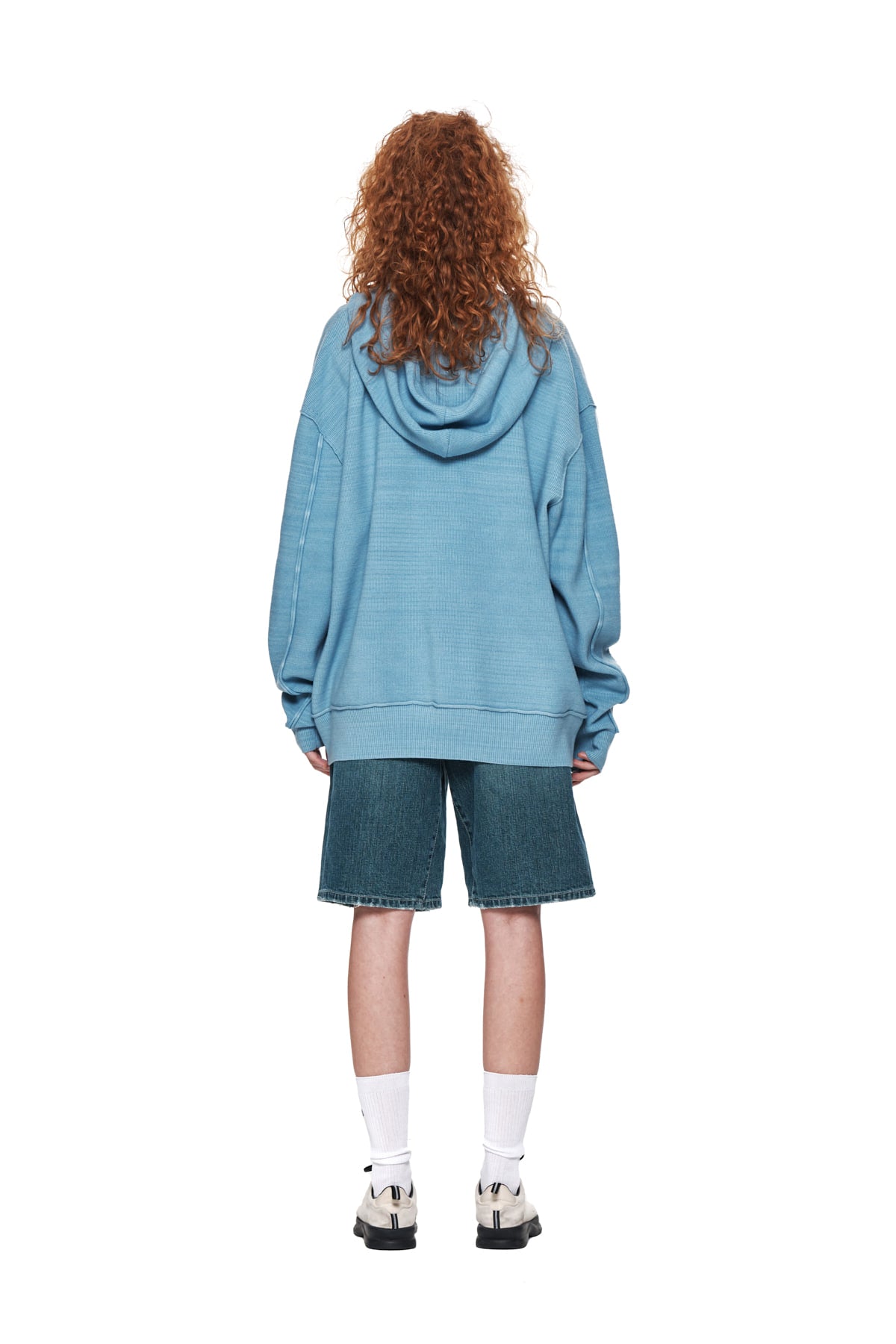 Matin Kim - Ribbed Knit Hoody Zip Up (Sky) product image 7 | TRAB K-Fashion Australia