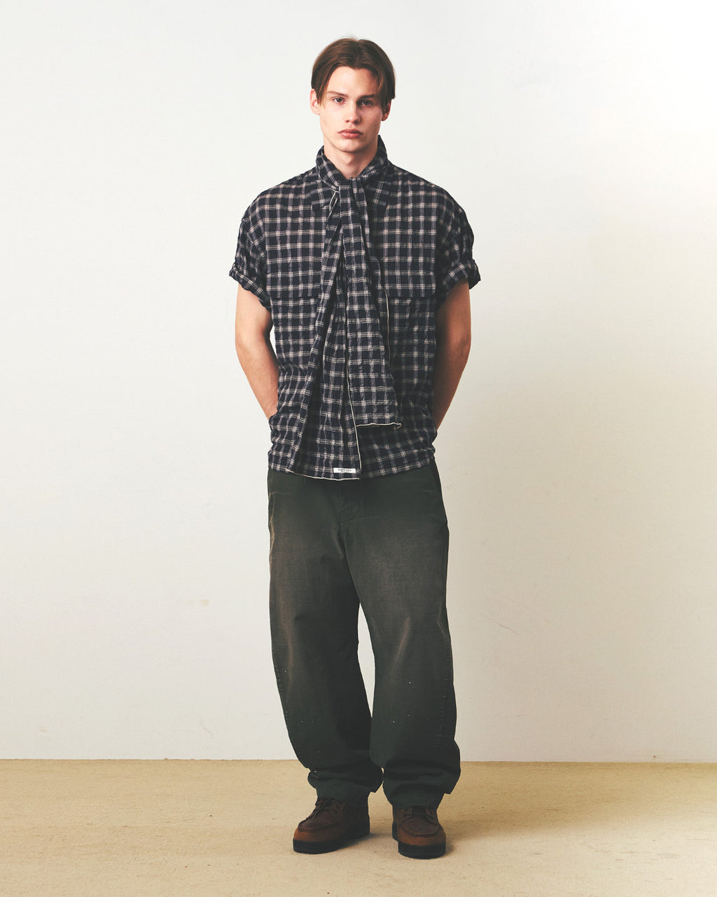 Eastlogue - Voyage Half Shirts (Navy & Beige Check) product image 1 | TRAB K-Fashion Australia