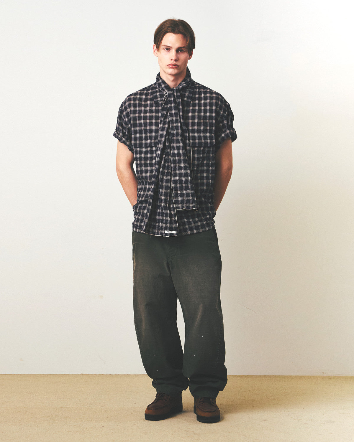 Eastlogue - Voyage Half Shirts (Navy & Beige Check) product image 1 | TRAB K-Fashion Australia